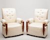 Pair of Rosewood and Upholstered High-Back Armchairs