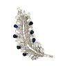 Platinum Art Deco Diamond Sapphire Feather BroochÂ 
