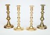 Pair of English Brass Candlesticks and a Pair of Brass Reproduction Candlesticks