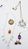 Five Piece Group, to include amethyst earrings and pendant; 14 karat Tagliamonte pendant with pearls and amethyst silver chain; gold pendant with yell