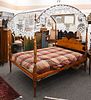 D.R. Dimes Tiger Maple Four Post Bed, having arched canopy, double size, height 84 inches.