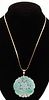 Chinese Jade & Diamond Pendant Necklace 14K Chain