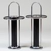 Two Art Deco Black Painted Metal and Chrome 'Smokeador' Ashtray Stands