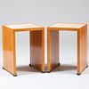 Pair of Nicholas Mongiardo After Paul Dupre-Lafon Fruitwood and Faux Shagreen Side Tables
