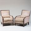 Pair of Anthony Lawrence Belfair Cerused Oak and Upholstered Armchairs