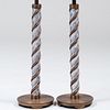 Pair of Modernist Spiral-Twist Polished Aluminum, Copper and Bronze Table Lamps