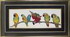Original Signed Painting of 6 Parrots on a Branch