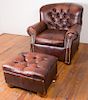 Brown Leather Armchair w/ Ottoman