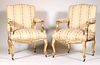 Pair of Louis XV Style Giltwood Open Armchairs