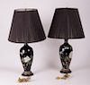 Black Cloisonne Lamps, Pair
