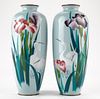 Pr: Japanese Cloisonne Vases w/ Cranes & Irises
