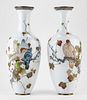 Pr: Large Japanese Meiji Cloisonne Vases w/ Birds 18"