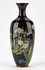 Japanese Cloisonne Vase w/ Cranes & Irises