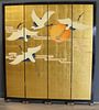 4-Panel Asian Lacquered and Gilt Floor Screen.