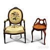 Louis XVI-style Needlepoint-upholstered Carved Fauteuil and an Oak Stool
