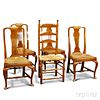 Set of Four Queen Anne-style Walnut Side Chairs and Ladder-back Chair