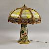 Neoclassical-style Gilt-metal and Reverse-painted Glass Table Lamp