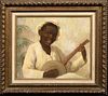 PORTRAIT OF A BOY PLAYING BANJO OIL PAINTING