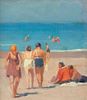 Mabel May Woodward, Am. 1877-1945, Bathers, Perkins Cove, Ogunquit, c. 1925, Oil on canvas, framed