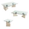 Lote de 3 mesas Italia, SXX Elaboradas en granito y mármol Con cubiertas de vidrio, uno biselado. 2 Mesas de centro y mesa auxiliar