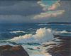 John Nichols Haapanen, Am. 1891-1968, Wave Crashing on Rocks, 1959, Oil on panel, framed