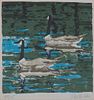 Neil Welliver, Am. 1929-2005, Canada Geese, 1978, Lithograph with hand coloring, framed under glass