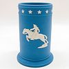 Wedgwood Pale Blue Jasperware, Horse and Rider Spill Vase