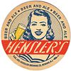 1952 Hensler's Beer & Ale 4Â¼ inch coaster NJ-HEN-4 Newark, New Jersey