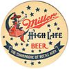 1945 Miller High Life Beer 4Â¼ inch coaster WI-MIL-54 Milwaukee, Wisconsin