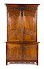 A French Provincial Walnut Linen Press Height 91 1/2 x width 55 1/2 x depth 22 1/2 inches.