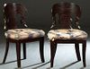 Pair of Louis XV Style Polychromed Side Chairs, 20th c., the rounded curved back with an oval splat, flanked by two polychromed duck head finials, to 