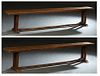Two French Provincial Carved Oak Benches, 20th c., the rectangular plank top on square trestle bases joined by a rectangular stretcher, H.- 18 1/4 in.