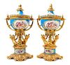 A Pair of Sevres Gilt Bronze Mounted Porcelain Covered Compotes Height 20 1/4 inches.