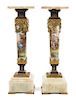A Pair of Sevres Gilt Metal Mounted Porcelain Pedestals Height 41 3/4 inches.