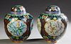 Pair of Black Cloisonne Baluster Covered Jars, 20th c., with floral and bird reserves, H.- 11 in. , Dia.- 9 in. Provenance: Property from a distinguis