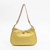 Prada Chain Shoulder Bag, in lime green nylon canvas with golden hardware, opening to a champagne silk lined interior with a side open storage pocket,