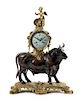 A French Gilt and Patinated Bronze Figural Mantel Clock Height 24 1/8 inches.