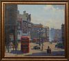 Willem Heytman (1950-, Dutch), "Piccadilly Circus London," 20th c., oil on canvas, signed lower right, signed and titled en verso, presented in a gilt