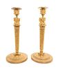 A Pair of Empire Gilt Bronze Candlesticks Height 11 1/4 inches.