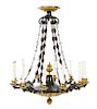 An Empire Gilt and Patinated Bronze Twelve-Light Chandelier Height 33 1/2 x diameter 27 inches.
