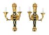 A Pair of Empire Style Gilt and Painted Metal Two-Light Sconces Height 17 inches.