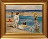 Ellen Haines (1976-, American), "Girls on the Beach," 20th c., oil on board, signed lower right, presented in a gilt frame, H.- 15 3/4 in., W.- 19 3/4