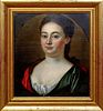 After Sir Godfrey Kneller (1646-1723, German/British), "Portrait of Lady Anna Sarkville," early 19th c., oil on canvas, unsigned, with two red wax sea