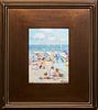 Niek van der Plas (1954-, Dutch), "Beach Scene," 20th c., oil on panel, signed lower right, with artist name branded en verso, presented in a gilt fra