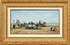 Francis Cristaux (1956-, French), "Gathering on the Beach," 20th c., oil on canvas, signed lower left, presented in a gilt frame, H.- 7 9/16 in., W.- 