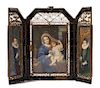 * A Continental Tortoise Shell and Wirework Framed Triptych Height 8 1/4 x width 11 inches.