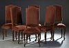 Set of Six Louis XV Style Carved Oak Dining Chairs, 20th c., the canted arched high back over a cushioned bowed seat, on scrolled cabriole legs, in br