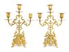 * A Pair of Gilt Metal Three-Light Candelabra Height 12 1/2 inches.