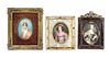 Three Continental Portrait Miniatures Height of tallest overall 6 5/8 inches.