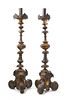 * A Pair of Baroque Style Gilt Metal Pricket Sticks Height 29 1/2 inches.